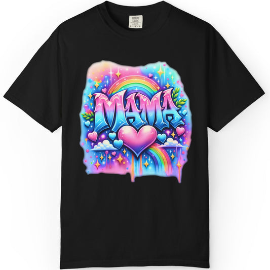 Mama Heart Rainbow T-Shirt — Colorful Neon Mom Tee