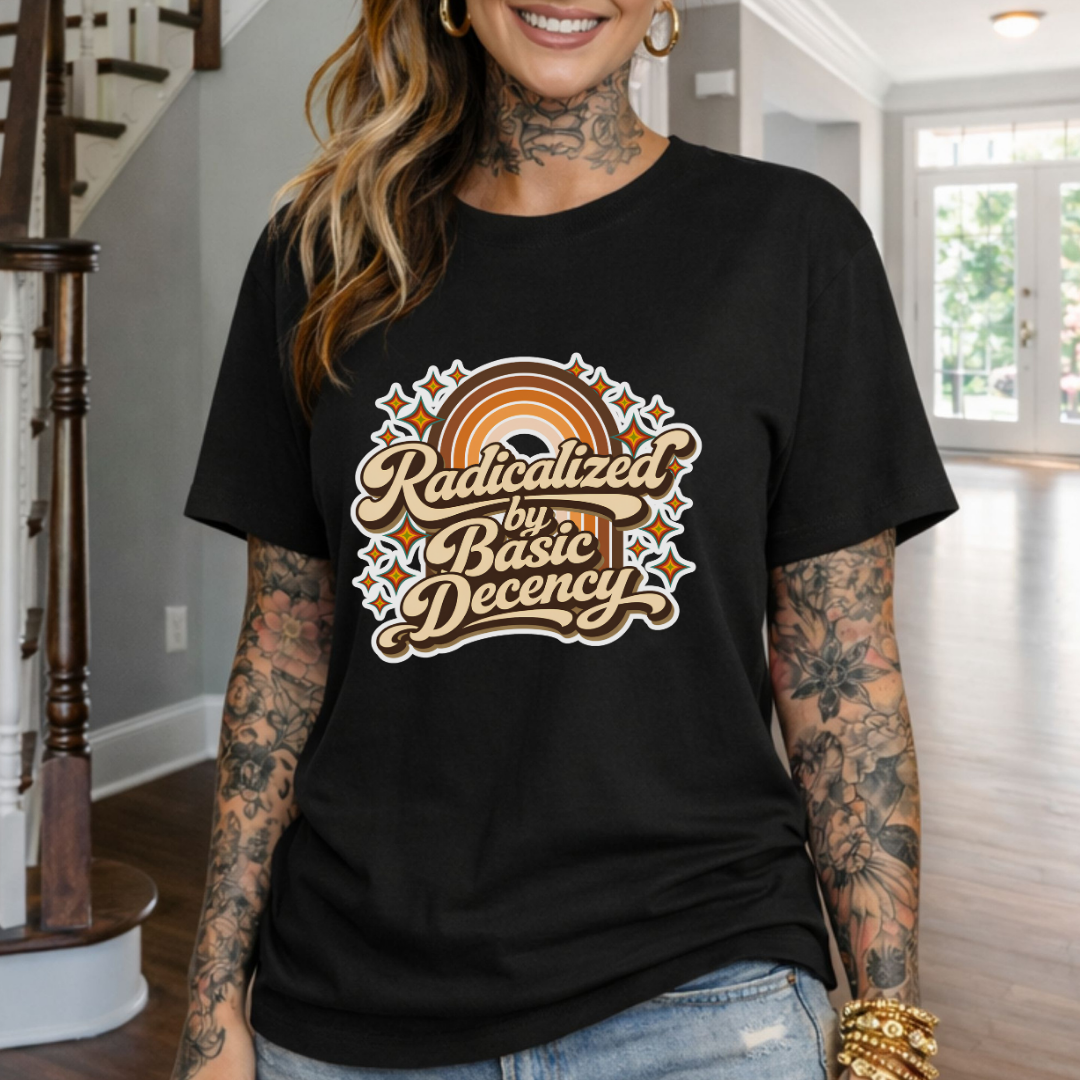 "Radicalized by Basic Decency" | Retro Rainbow Tee