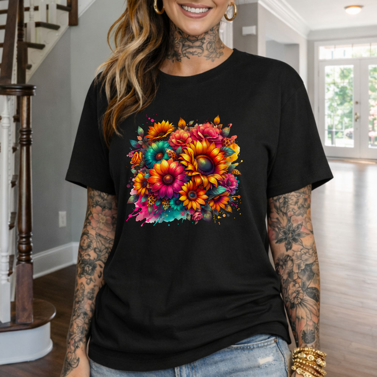 Sunflower Burst T-Shirt — Vibrant Floral Bouquet Graphic