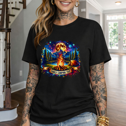 Camping Vibes T-Shirt — "Family Camping Trip" Campfire & Moon Graphic Tee