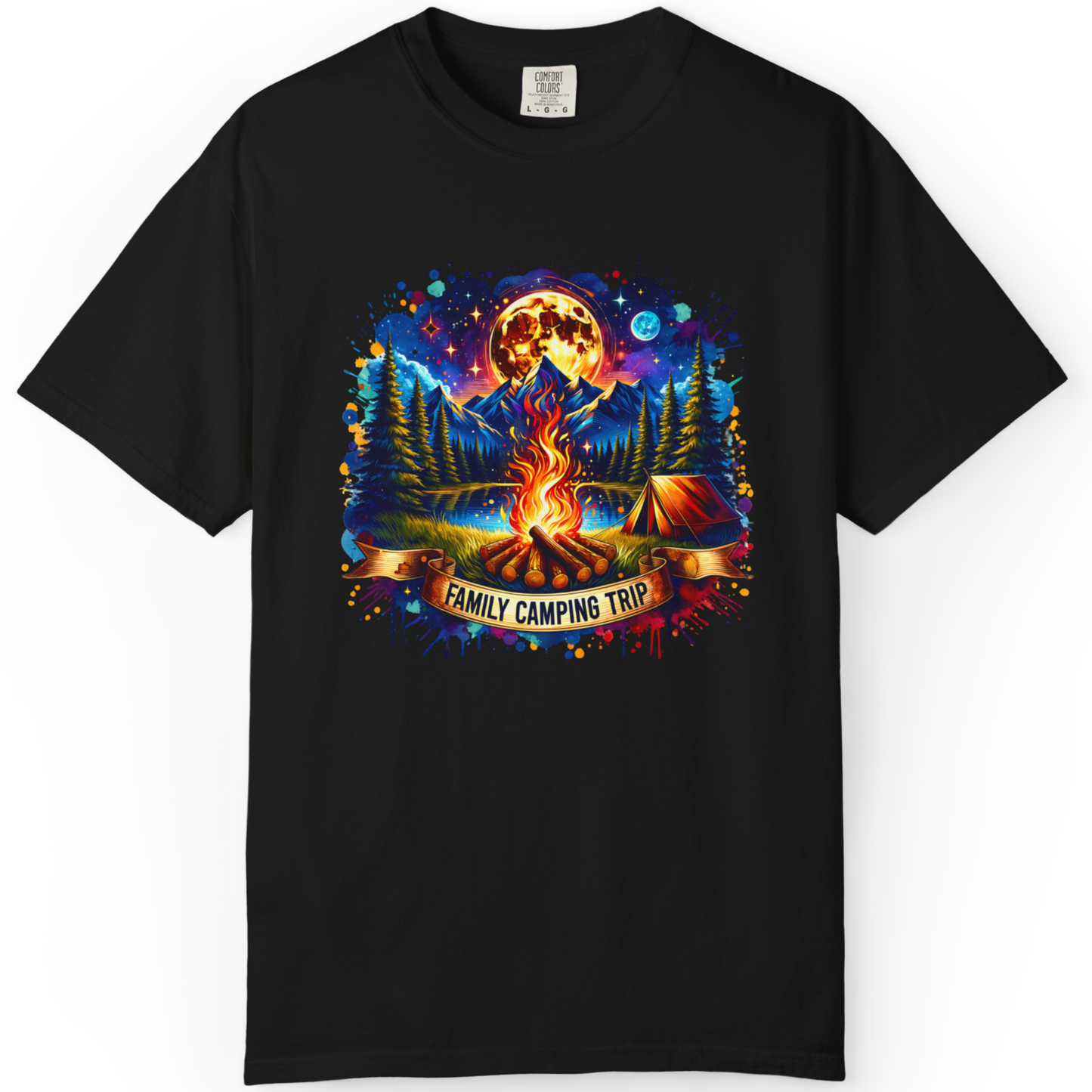 Camping Vibes T-Shirt — "Family Camping Trip" Campfire & Moon Graphic Tee