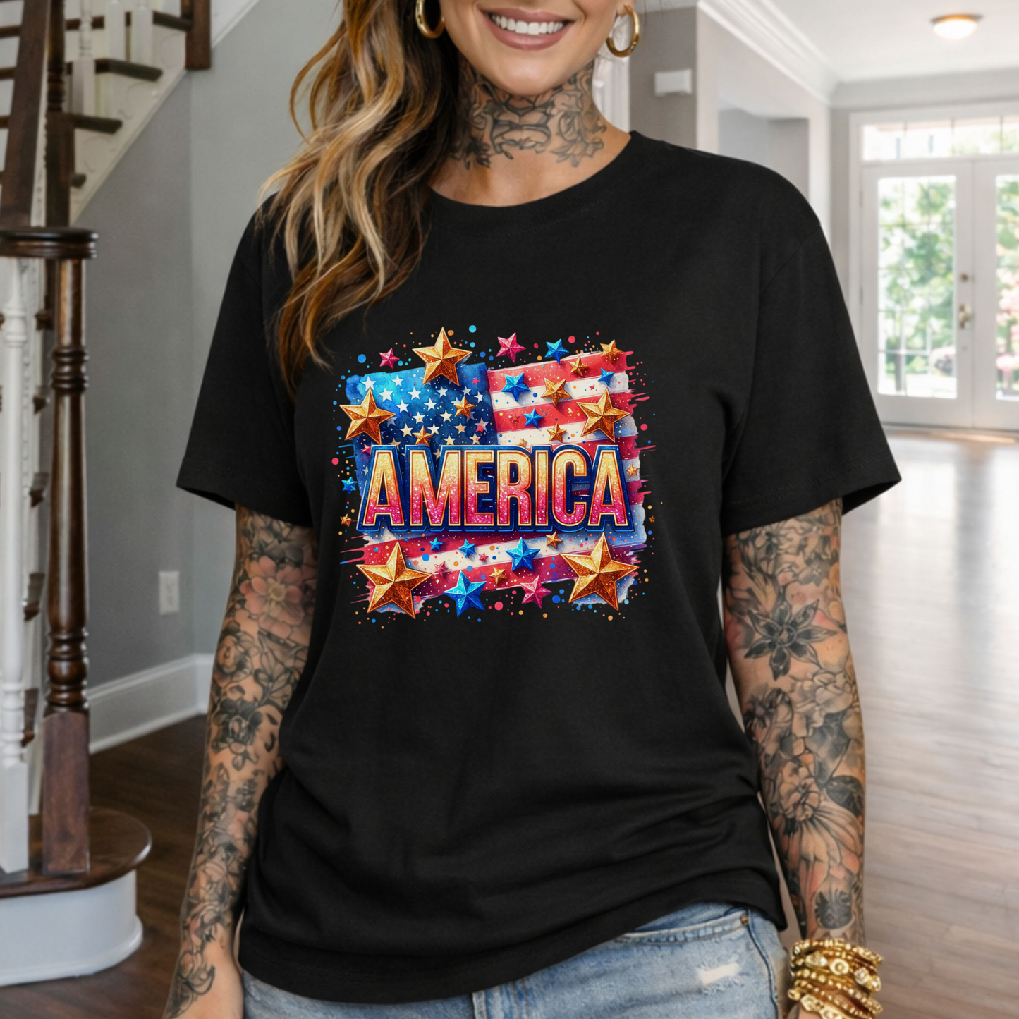 America Flag Stars T-Shirt — Patriotic 4th of July Graphic Tee