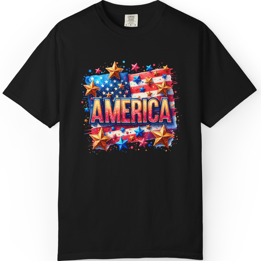 America Flag Stars T-Shirt — Patriotic 4th of July Graphic Tee