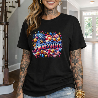 America Graphic T-Shirt — Patriotic USA Flag Design for 4th of July