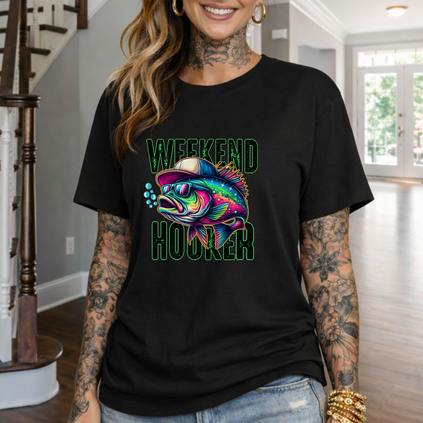 Weekend Hooker Fishing T-Shirt — Colorful Trout Graphic Tee for Anglers