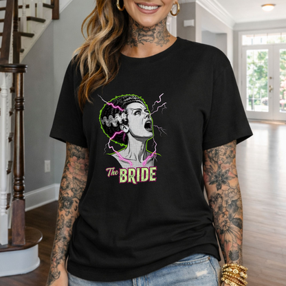 Bride of Frankenstein Graphic T-Shirt — Retro Horror Bride Tee