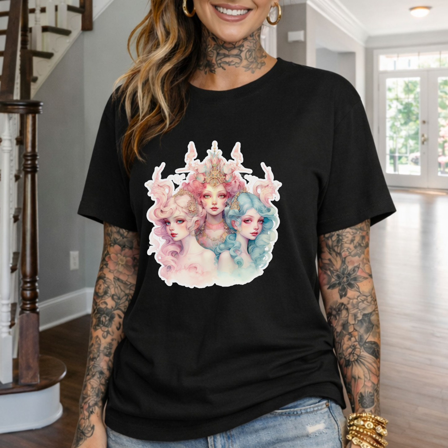 Pastel Sirens Art T-Shirt — Watercolor Triple Muse Design