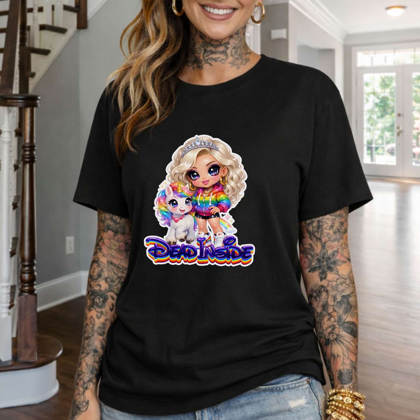 Dead Inside Rainbow Girl T-Shirt — Cute Chibi with Unicorn Pet