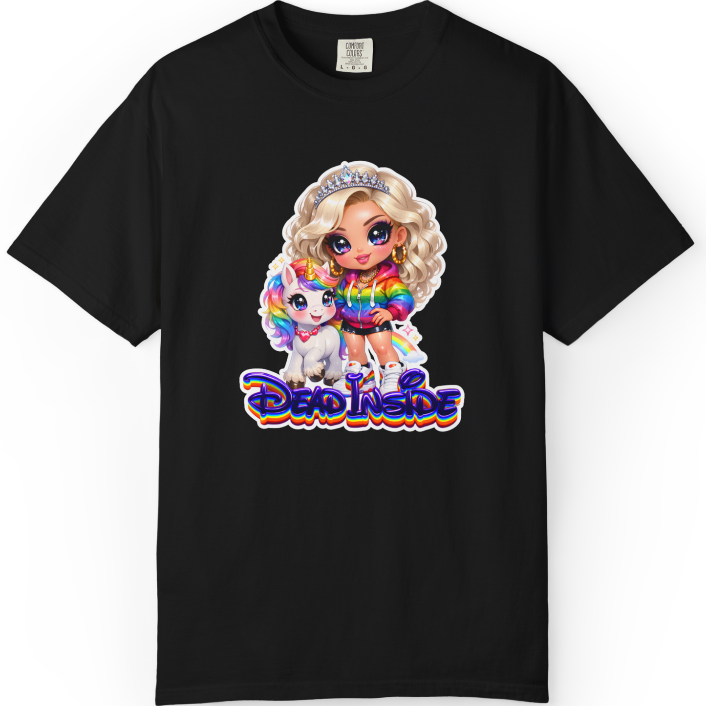 Dead Inside Rainbow Girl T-Shirt — Cute Chibi with Unicorn Pet