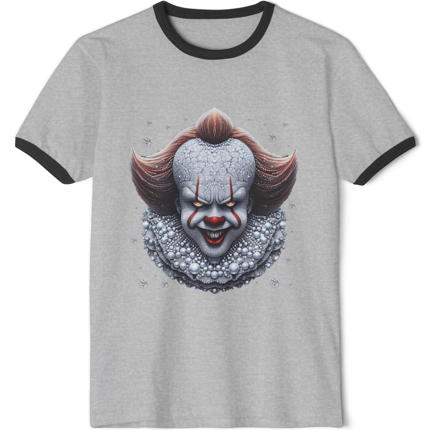 Horror Clown Graphic Ringer T-Shirt — Creepy Pennywise-Inspired Face