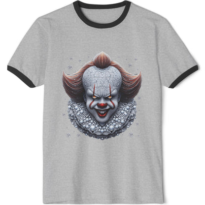 Horror Clown Graphic Ringer T-Shirt — Creepy Pennywise-Inspired Face