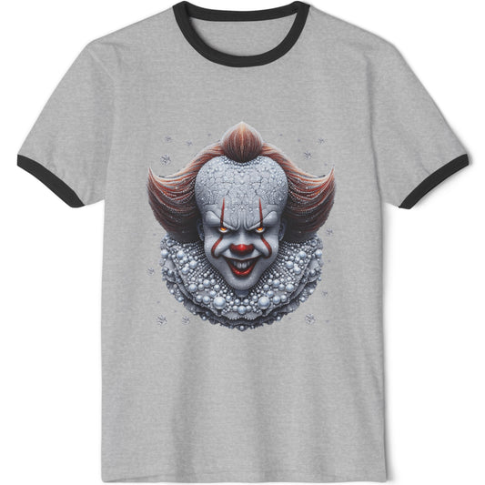 Horror Clown Graphic Ringer T-Shirt — Creepy Pennywise-Inspired Face