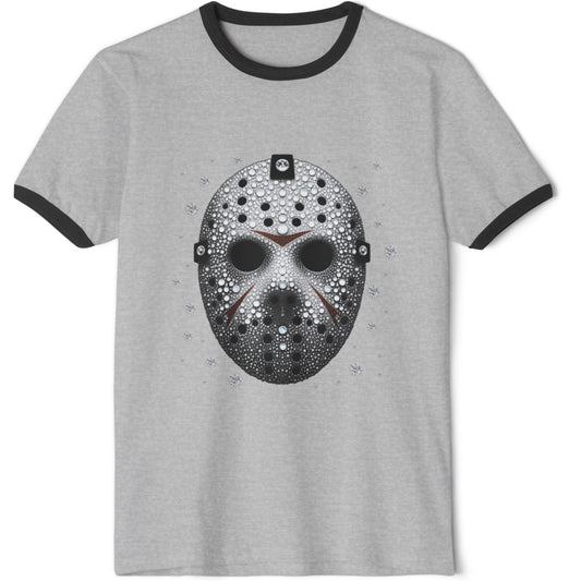 Hockey Mask Graphic Ringer T-Shirt — Sparkling Jason-Style Skull Design