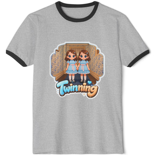 T-Shirt - 'Twinning' Retro Twin Shining Graphic Ringer Tee