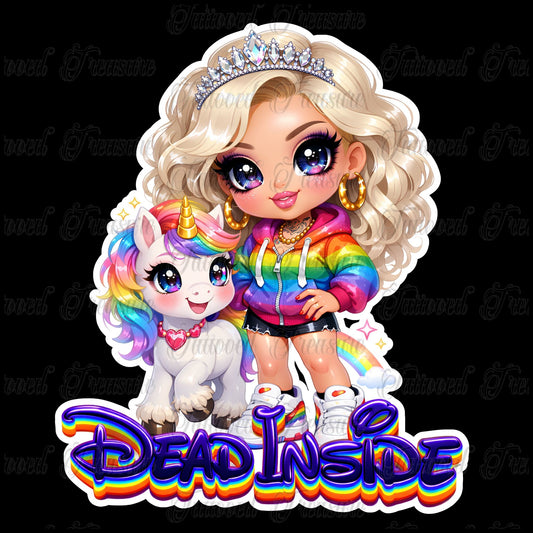 Dead Inside Rainbow Girl T-Shirt — Cute Chibi with Unicorn Pet