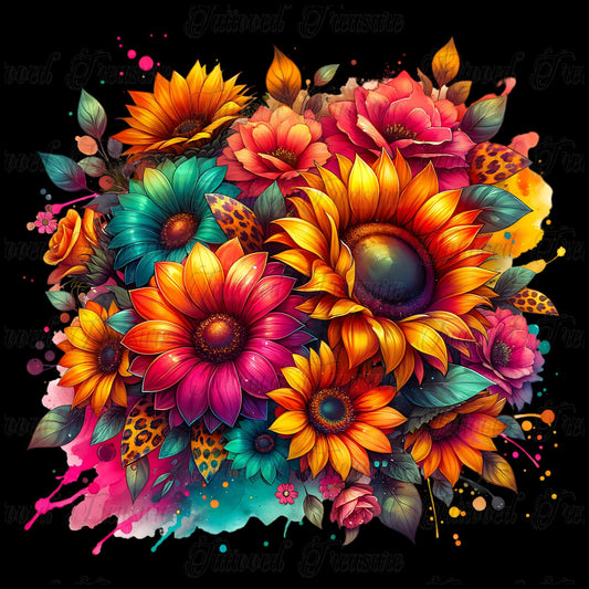 Sunflower Burst T-Shirt — Vibrant Floral Bouquet Graphic