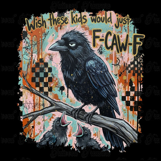 Raven Graphic T-Shirt — 'F-Cawf' Grunge Crow Tee