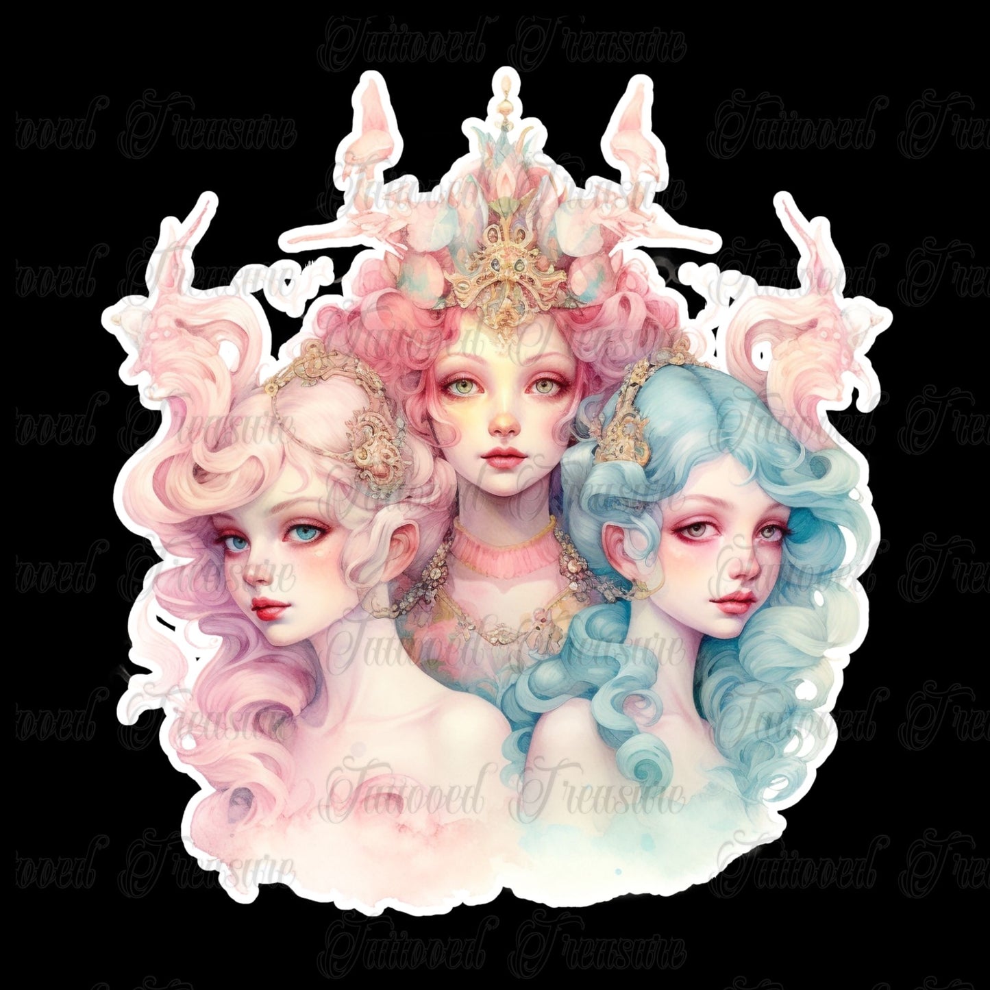 Pastel Sirens Art T-Shirt — Watercolor Triple Muse Design