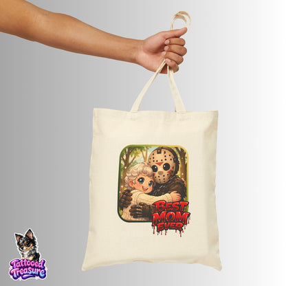 Horror Mom Tote Bag – 'Best Mom Ever' Jason & Mother Canvas Tote