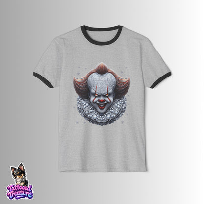 Horror Clown Graphic Ringer T-Shirt — Creepy Pennywise-Inspired Face
