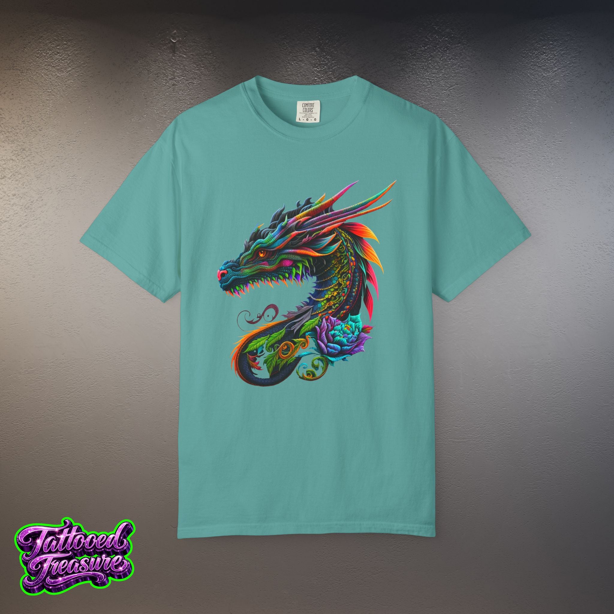Dragon Tattoo T-Shirt — Colorful Neon Dragon Art Tee