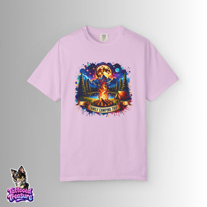 Camping Vibes T-Shirt — "Family Camping Trip" Campfire & Moon Graphic Tee