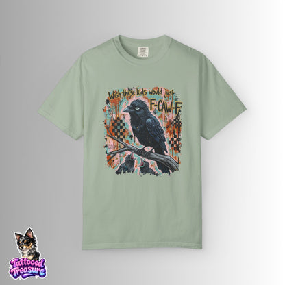 Raven Graphic T-Shirt — 'F-Cawf' Grunge Crow Tee