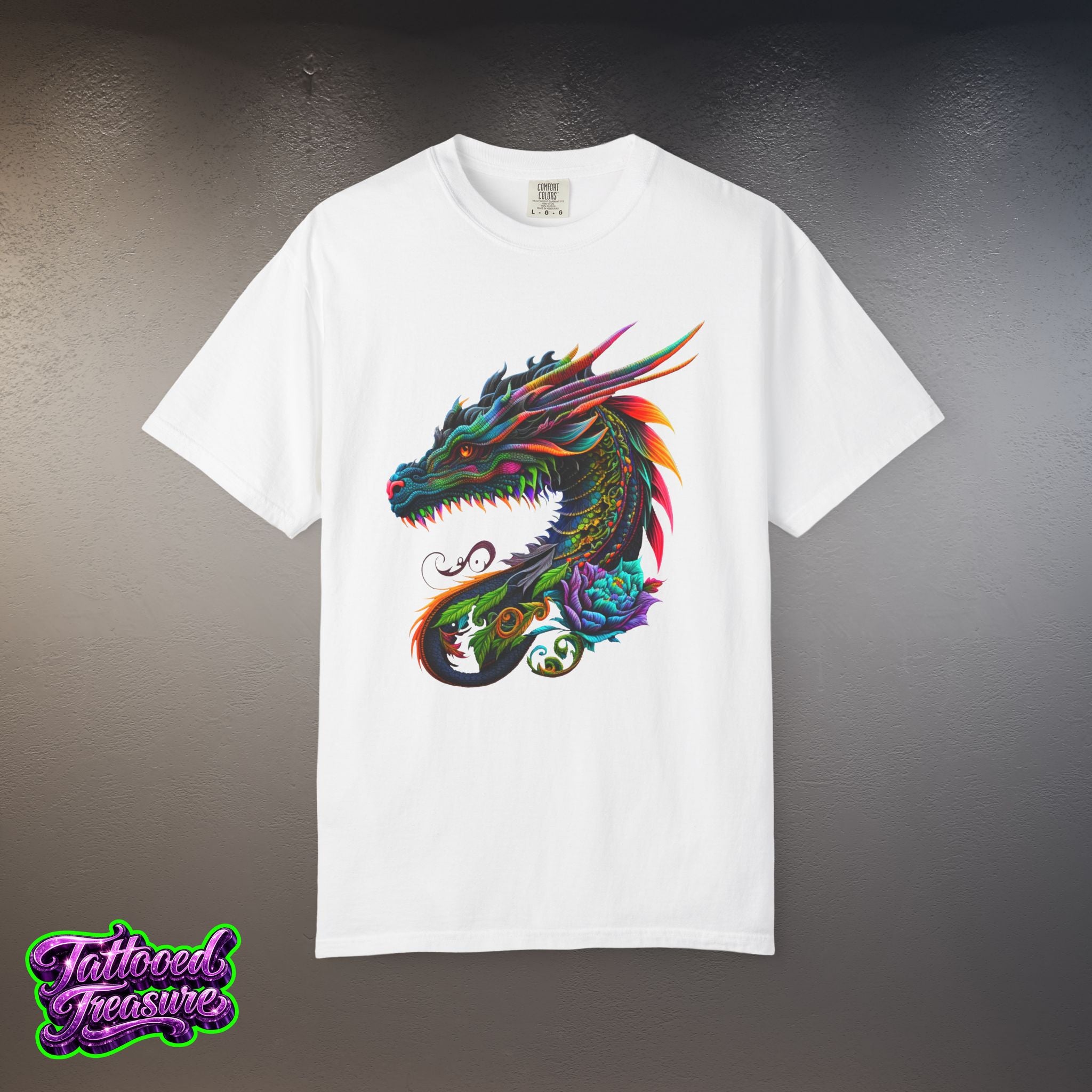 Dragon Tattoo T-Shirt — Colorful Neon Dragon Art Tee