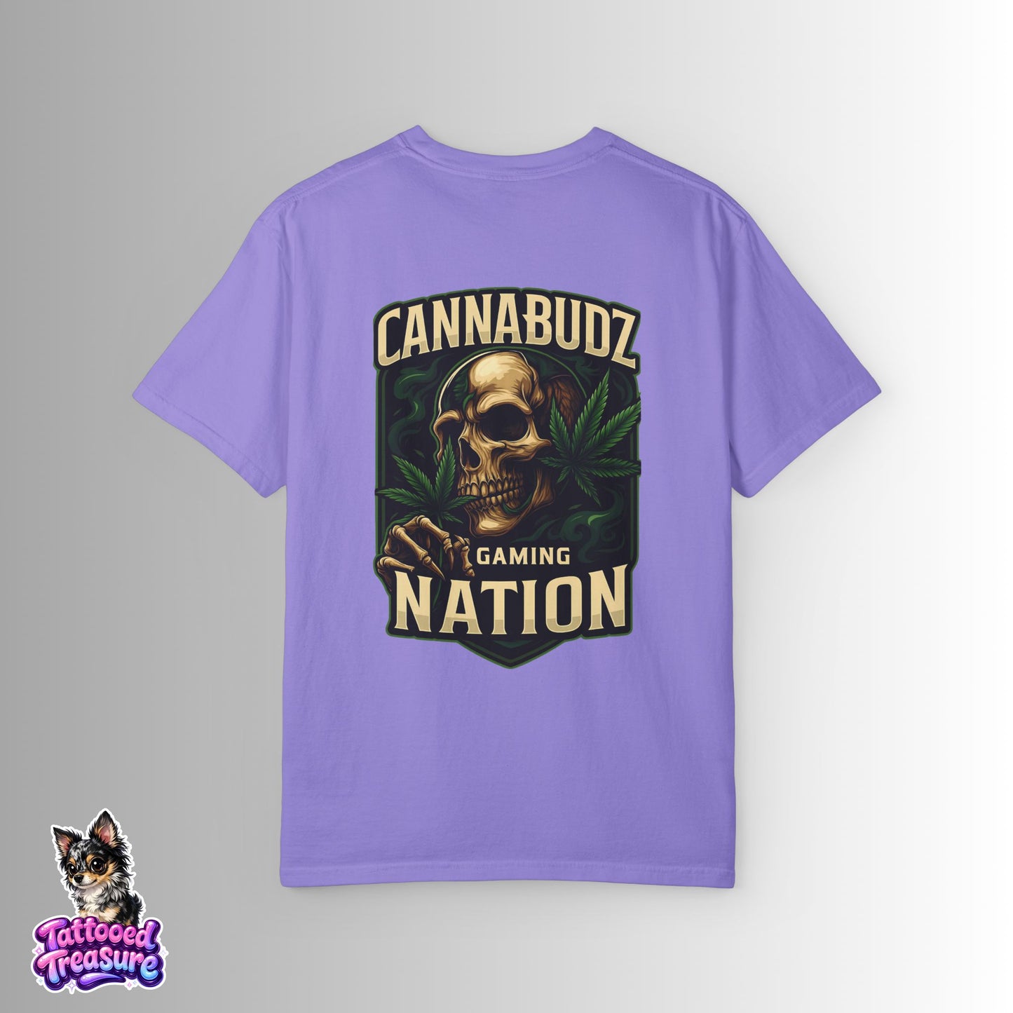 Cannabudz Nation T-Shirt Back— Skull & Cannabis Gaming Tee