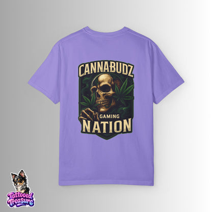 Cannabudz Nation T-Shirt Back— Skull & Cannabis Gaming Tee