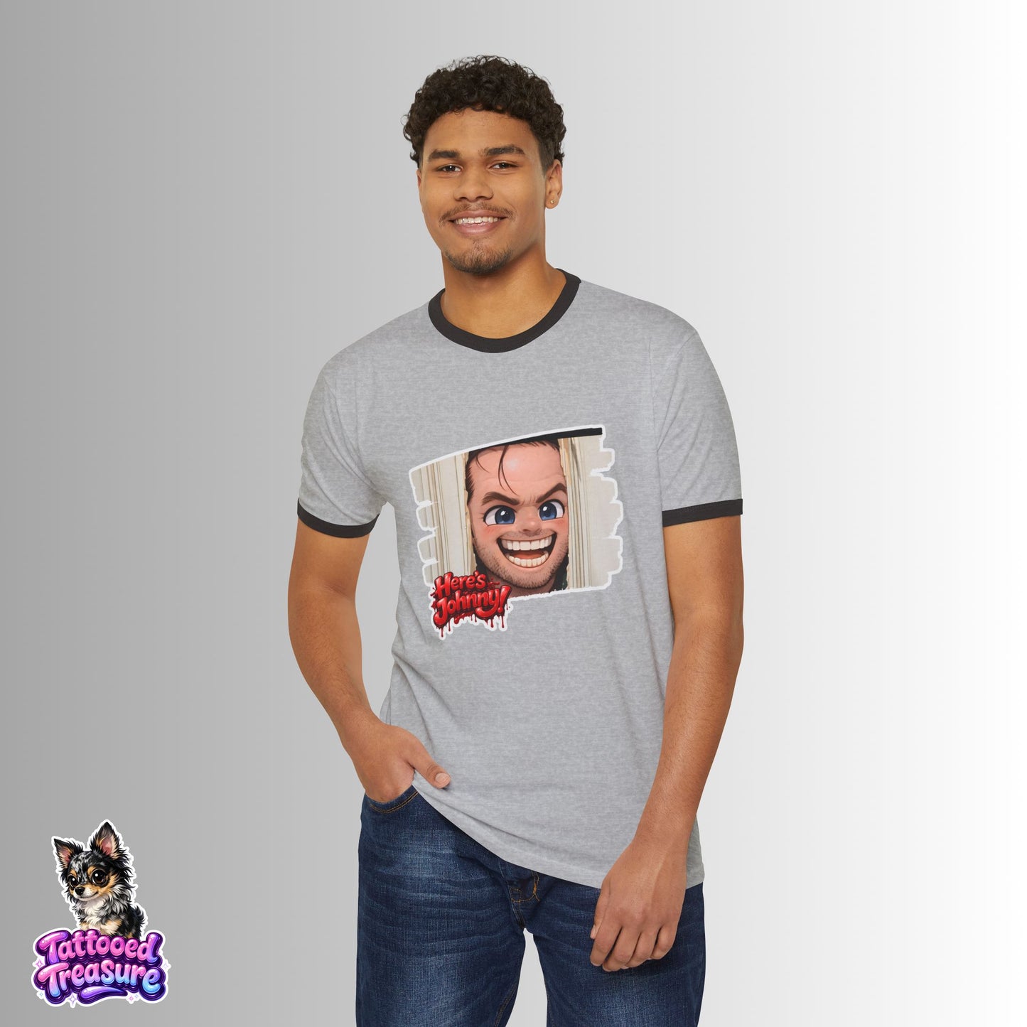 Scary The Shining Ringer T-Shirt — "Here's Johnny" Horror Graphic Tee