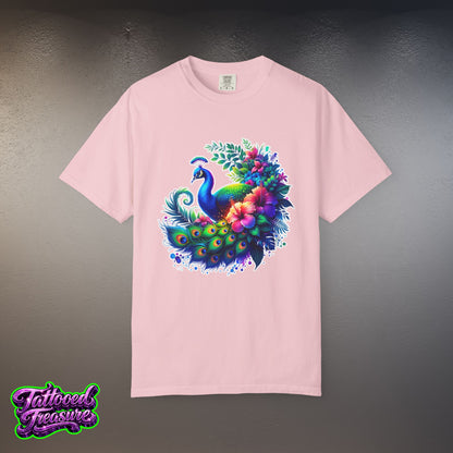 Peacock Floral T-Shirt — Vibrant Watercolor Peacock Tee