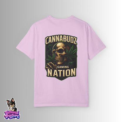 Cannabudz Nation T-Shirt Back— Skull & Cannabis Gaming Tee