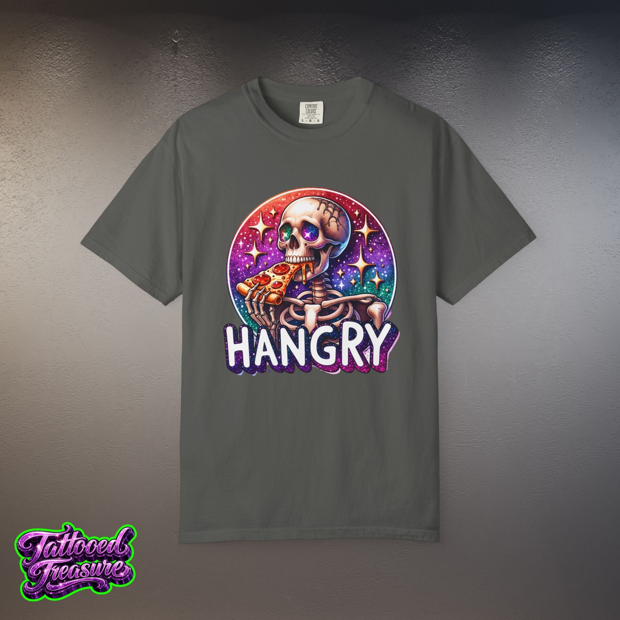 Hangry Skeleton Pizza T-Shirt — Cute Spooky Graphic Tee