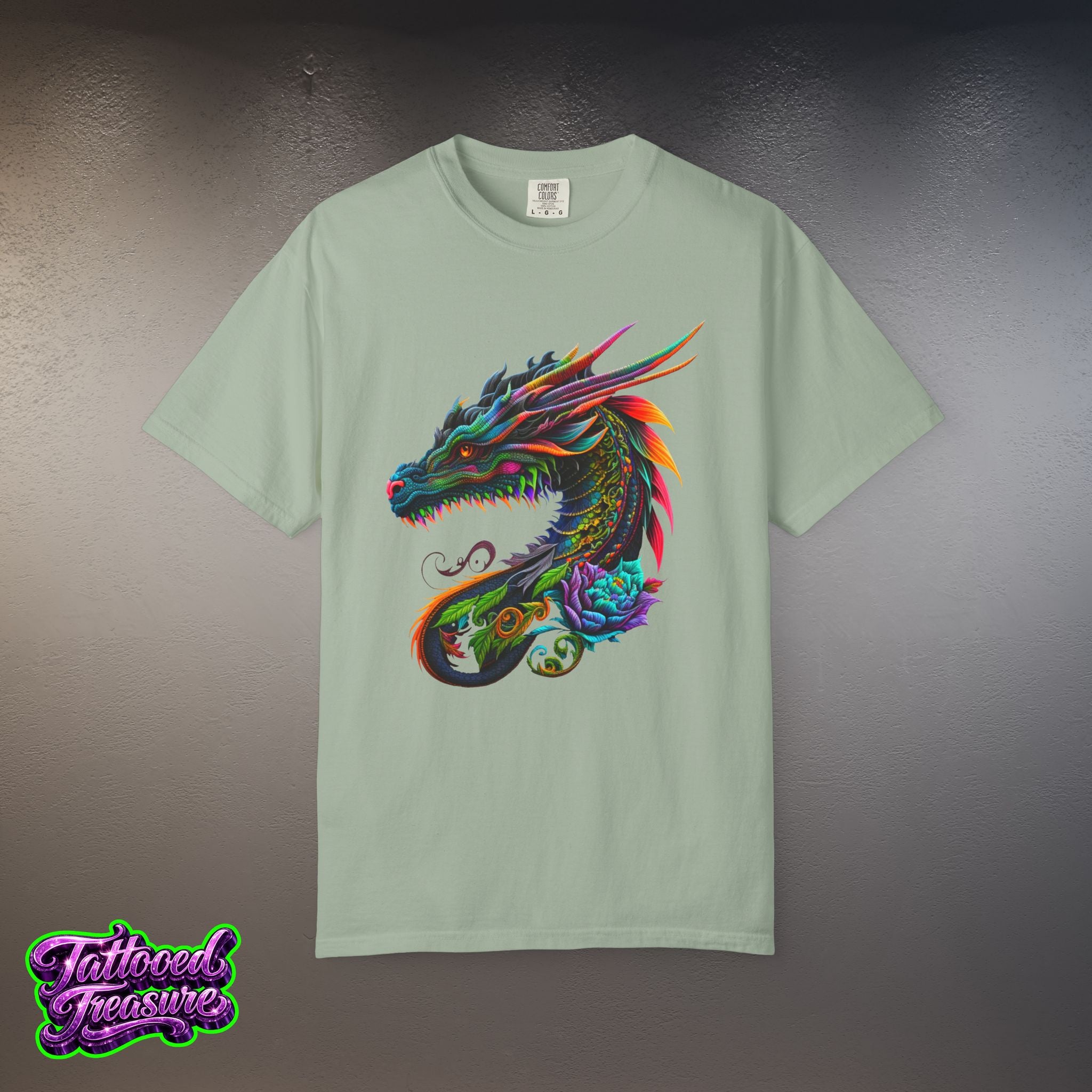 Dragon Tattoo T-Shirt — Colorful Neon Dragon Art Tee