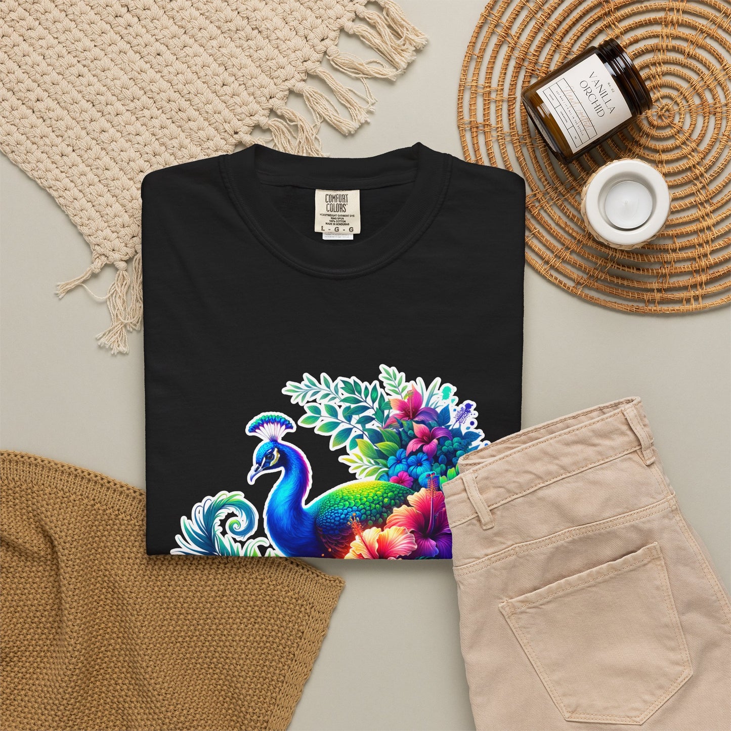Peacock Floral T-Shirt — Vibrant Watercolor Peacock Tee