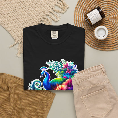 Peacock Floral T-Shirt — Vibrant Watercolor Peacock Tee