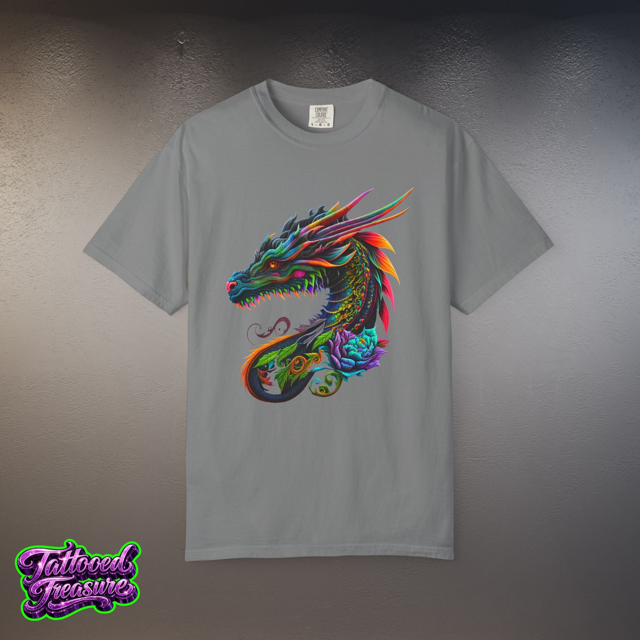 Dragon Tattoo T-Shirt — Colorful Neon Dragon Art Tee