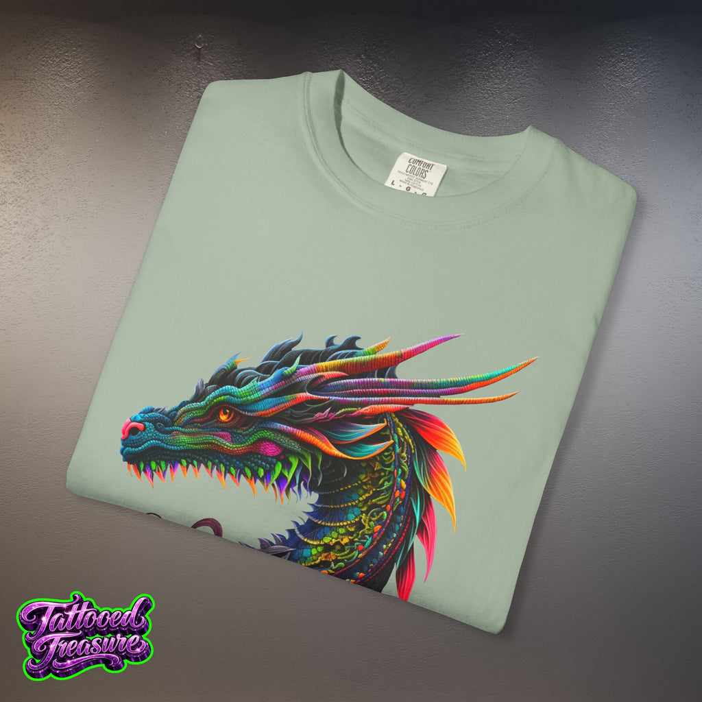 Dragon Tattoo T-Shirt — Colorful Neon Dragon Art Tee
