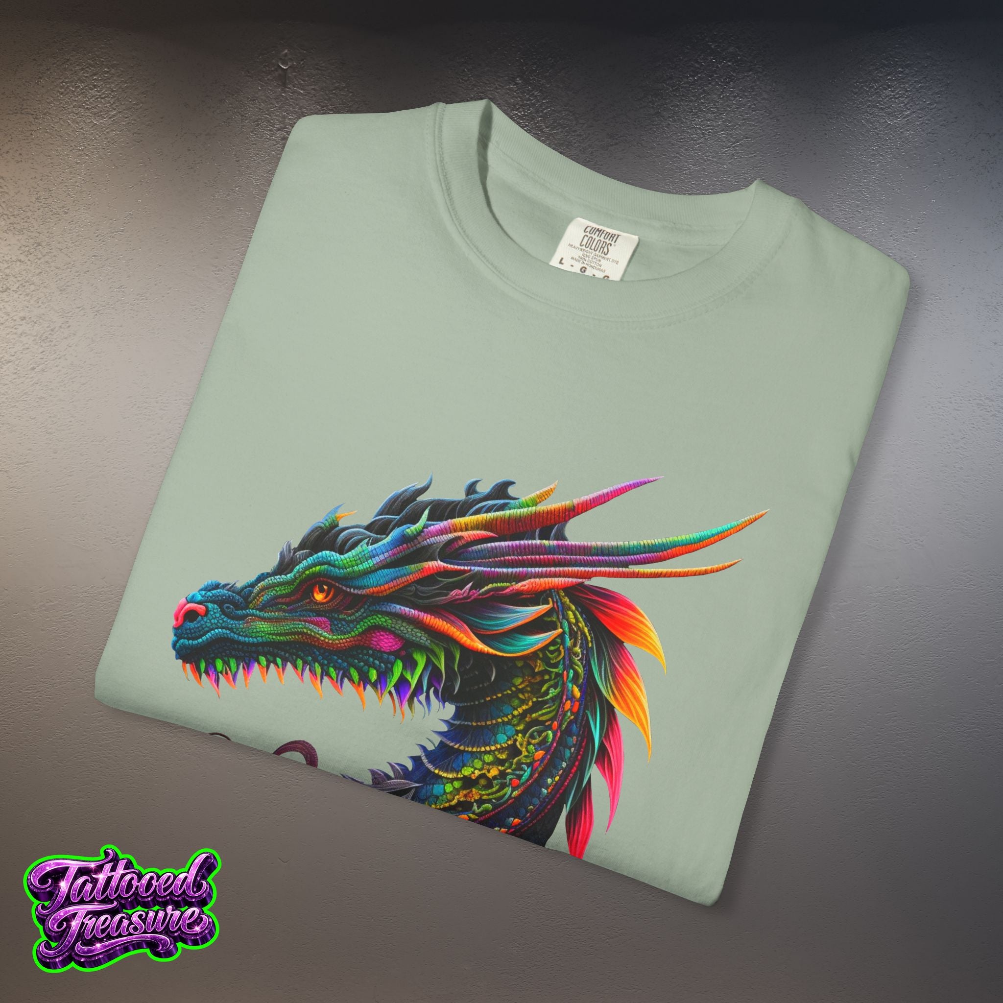 Dragon Tattoo T-Shirt — Colorful Neon Dragon Art Tee