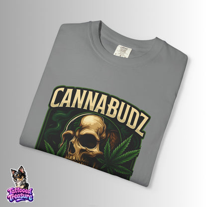 Cannabudz Gaming Nation T-Shirt Front — Skull & Cannabis Gamer Tee