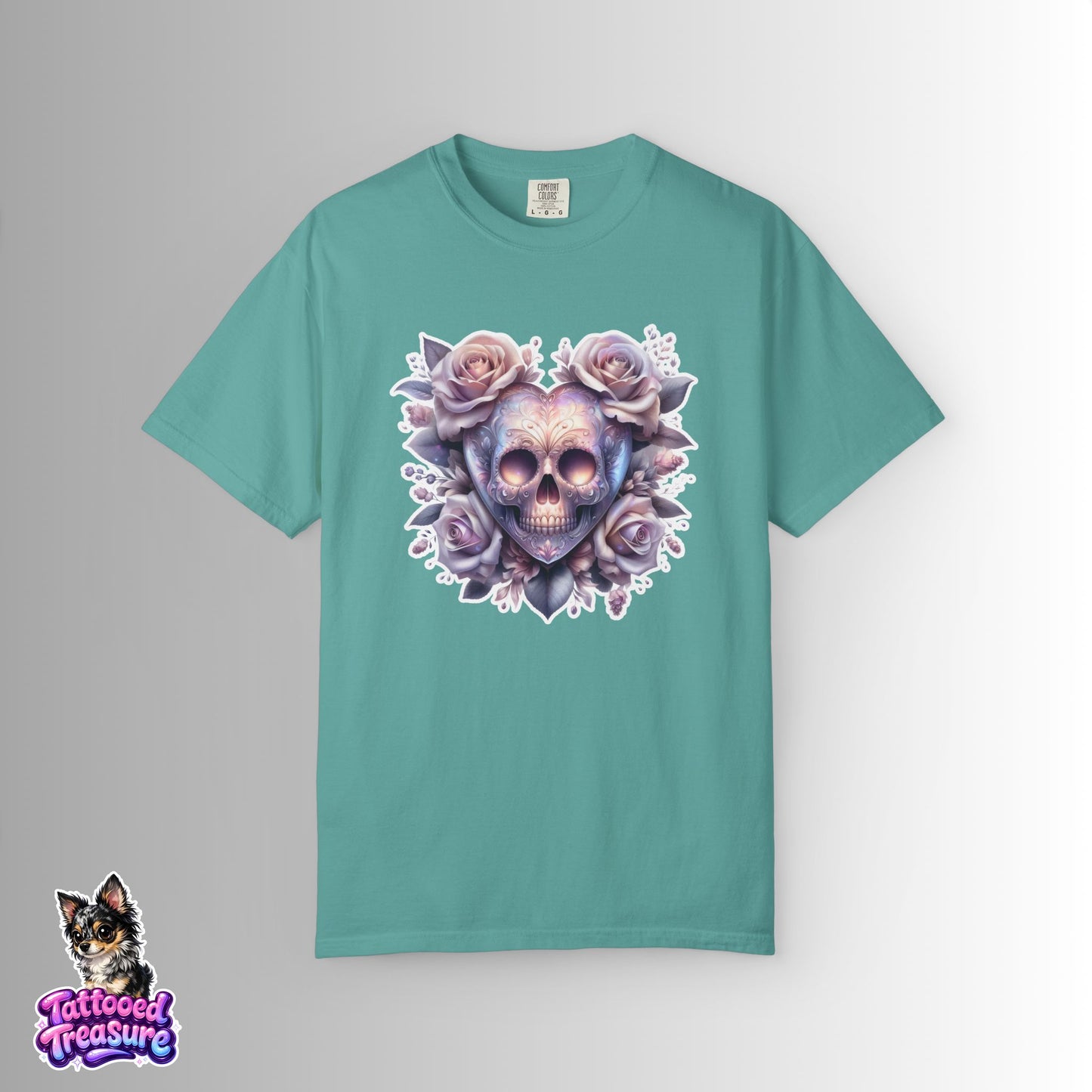 Floral Skull T-Shirt — Pastel Rose Skull Graphic Tee