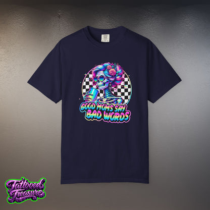 Bad Words Skull Tee — “Good Moms Say Bad Words” Retro Checkerboard T-Shirt