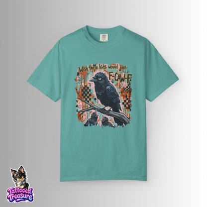 Raven Graphic T-Shirt — 'F-Cawf' Grunge Crow Tee