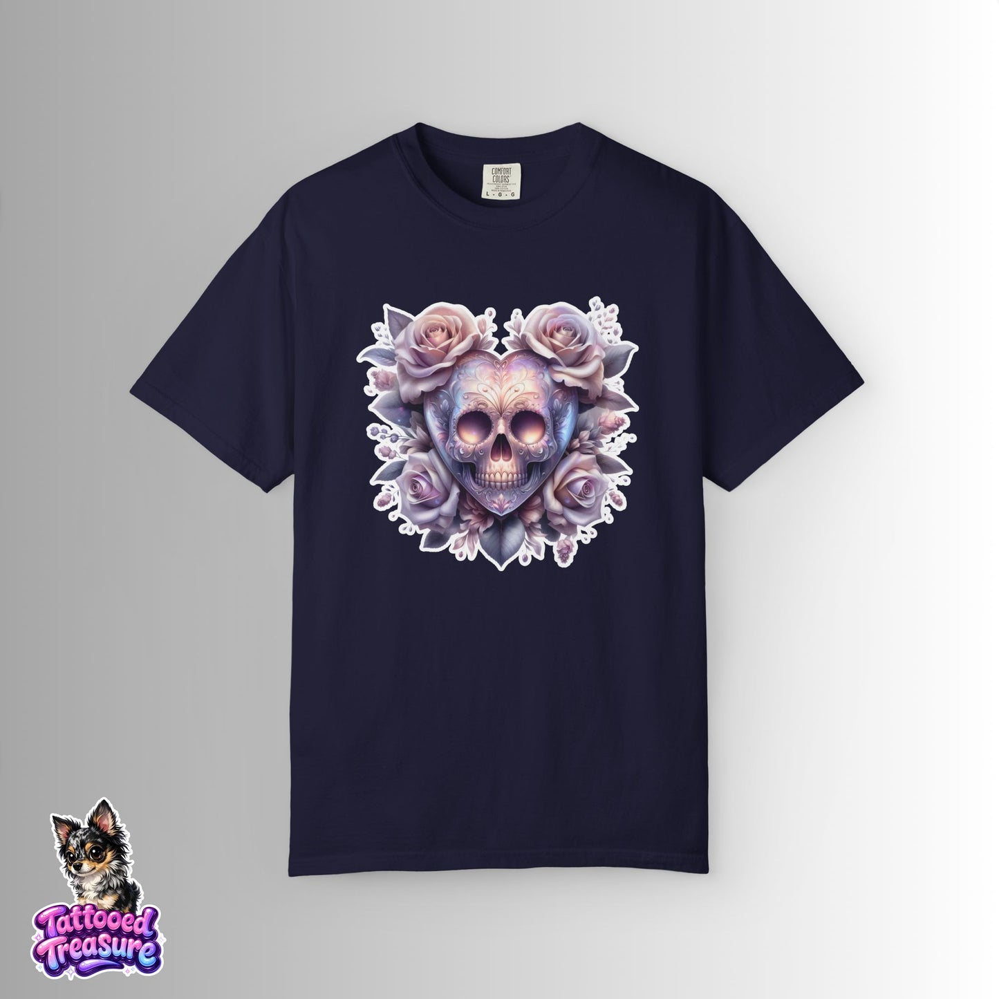 Floral Skull T-Shirt — Pastel Rose Skull Graphic Tee