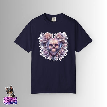 Floral Skull T-Shirt — Pastel Rose Skull Graphic Tee