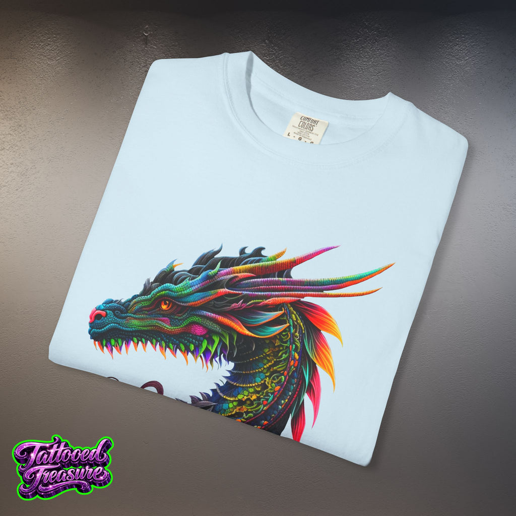 Dragon Tattoo T-Shirt — Colorful Neon Dragon Art Tee