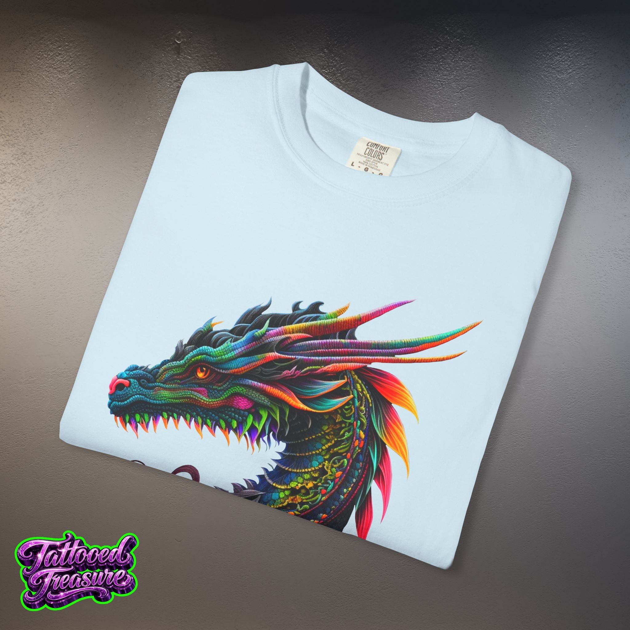 Dragon Tattoo T-Shirt — Colorful Neon Dragon Art Tee
