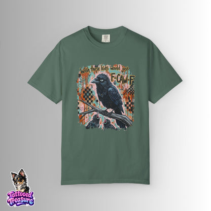 Raven Graphic T-Shirt — 'F-Cawf' Grunge Crow Tee