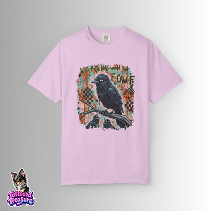 Raven Graphic T-Shirt — 'F-Cawf' Grunge Crow Tee